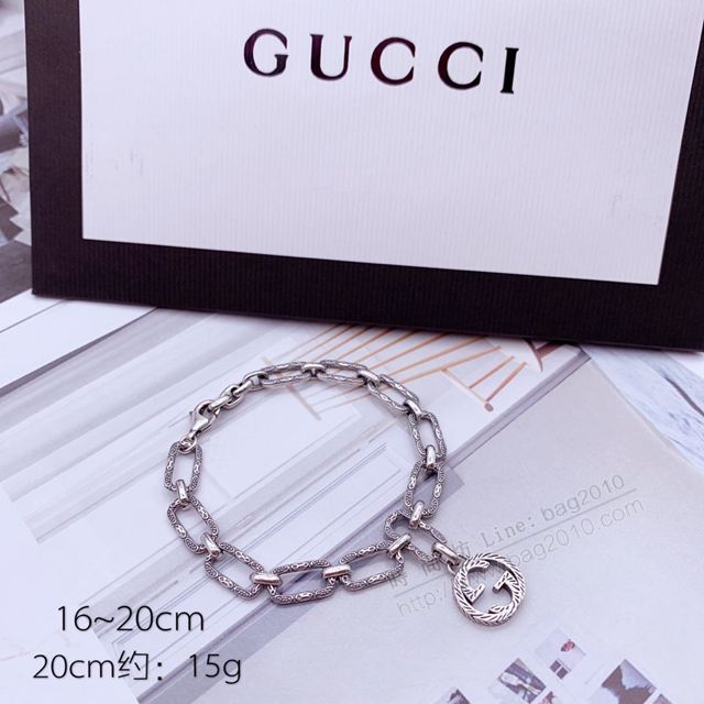 GUCCi飾品 古馳女手鏈 Gucci古奇新款 時尚簡約風格 925銀雙G復古刻紋手鏈  zgbq1084